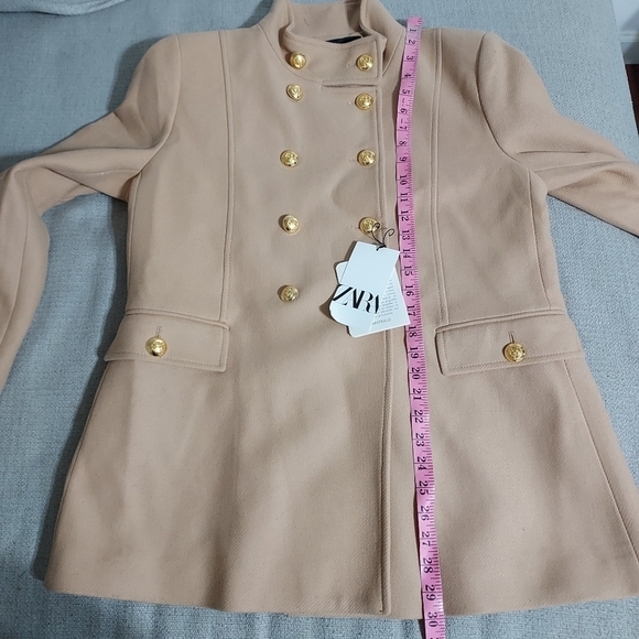 ZARA gold button wool blend coat Sz-XL - Picture 7 of 12